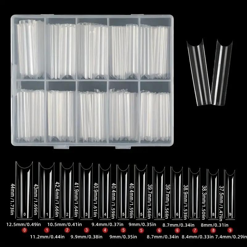 Clear Nail Tips, 240pcs/box Transparent Gloss Full Covered Acrylic Fake Nails, C Curved Square Nails, Solid Color Artificial Nails