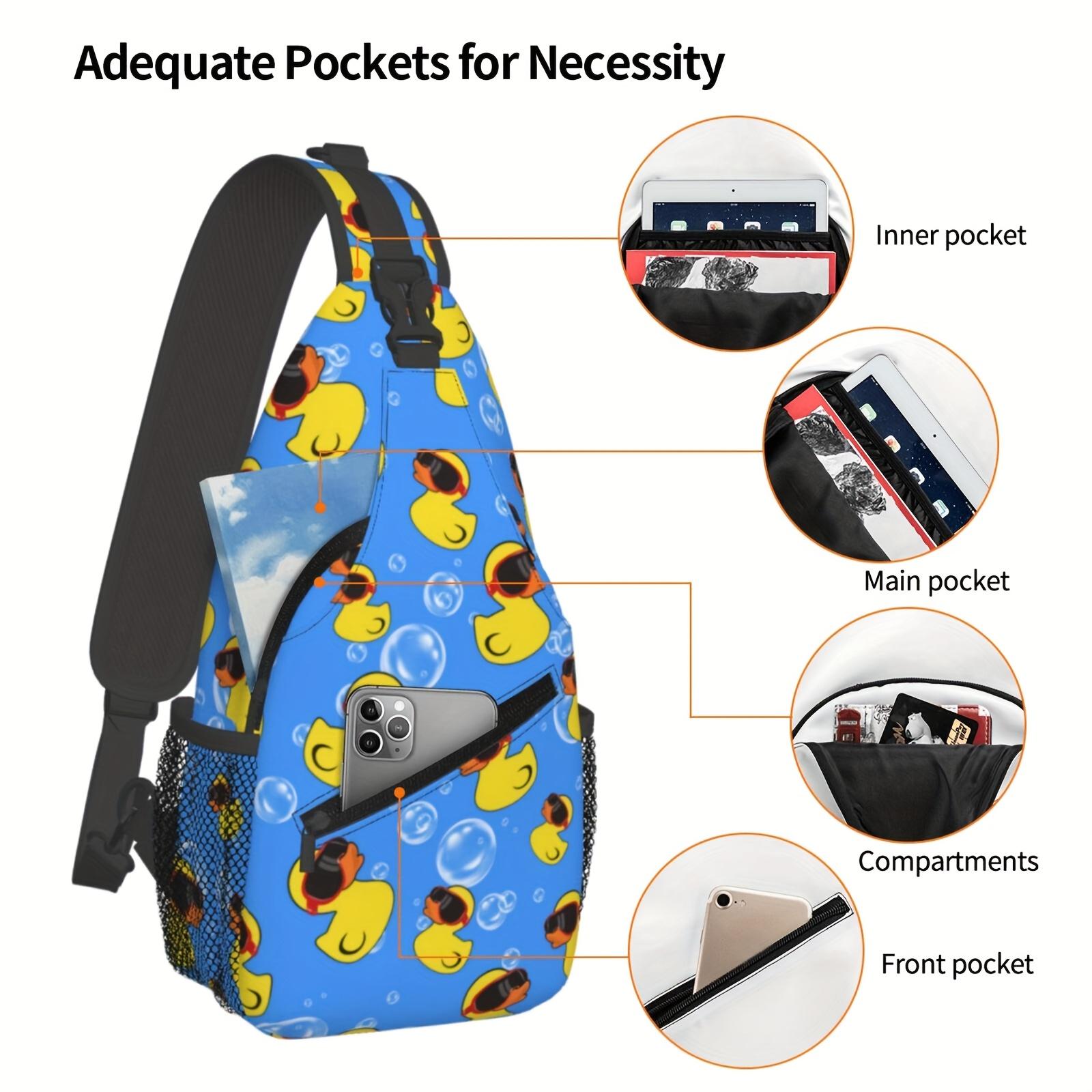 A Stylish  Durable Crossbody Chest Bag Featuring a Cartoon Duck in Glasses, Perfect for Hiking, Shopping, Work, Leisure Travel, Or As a Beach  Fishing Backpack. It Offers Ample Storage  Makes a Great Christmas Gift for School Or Travel Addi and