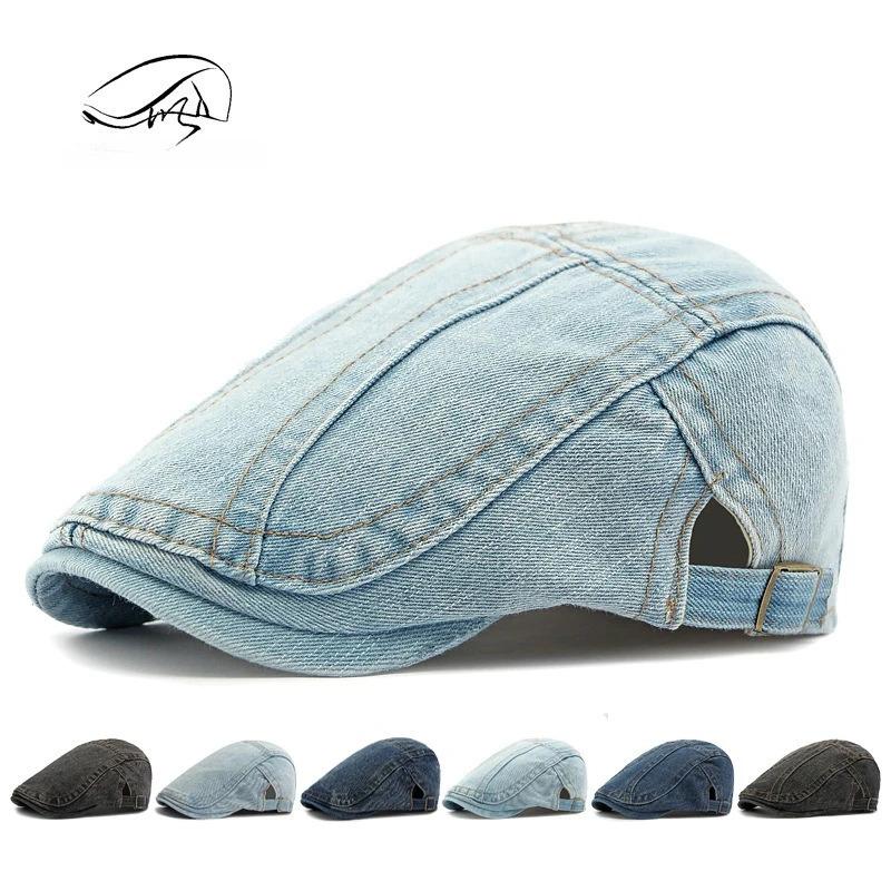 1pc Women's Classis Retro Beret Classis Denim Retro Newsboy Caps for Men,Summer Solid Washed Adjustable Flat Caps Visor Hat