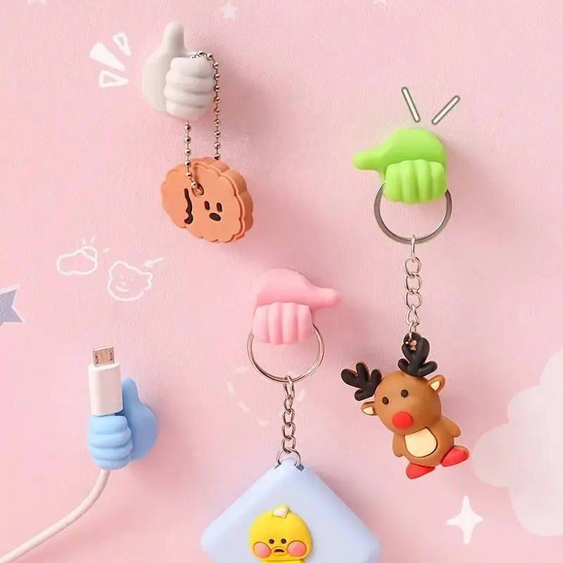 50Pcs Thumb‑Shape Self‑Adhesive Hooks, Damage‑Free Wall Mount Multifunctional Hooks, Strong Hold Cable Clips For Cables, Keys, Kitchen And Home Organization
