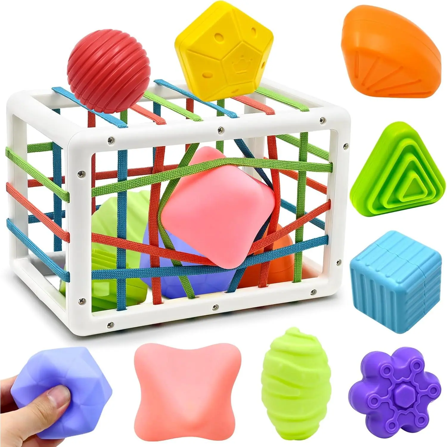 HE0289 Unisex Plastic 1-2 Years Baby Activity Toy - 3x3 Colorful Interlocking Shape Sorter Cube, Soft Textured Balls, Geometric Puzzle Pieces for Interactive Cube Sorting, Stacking & Plugging, Early Education Gifts