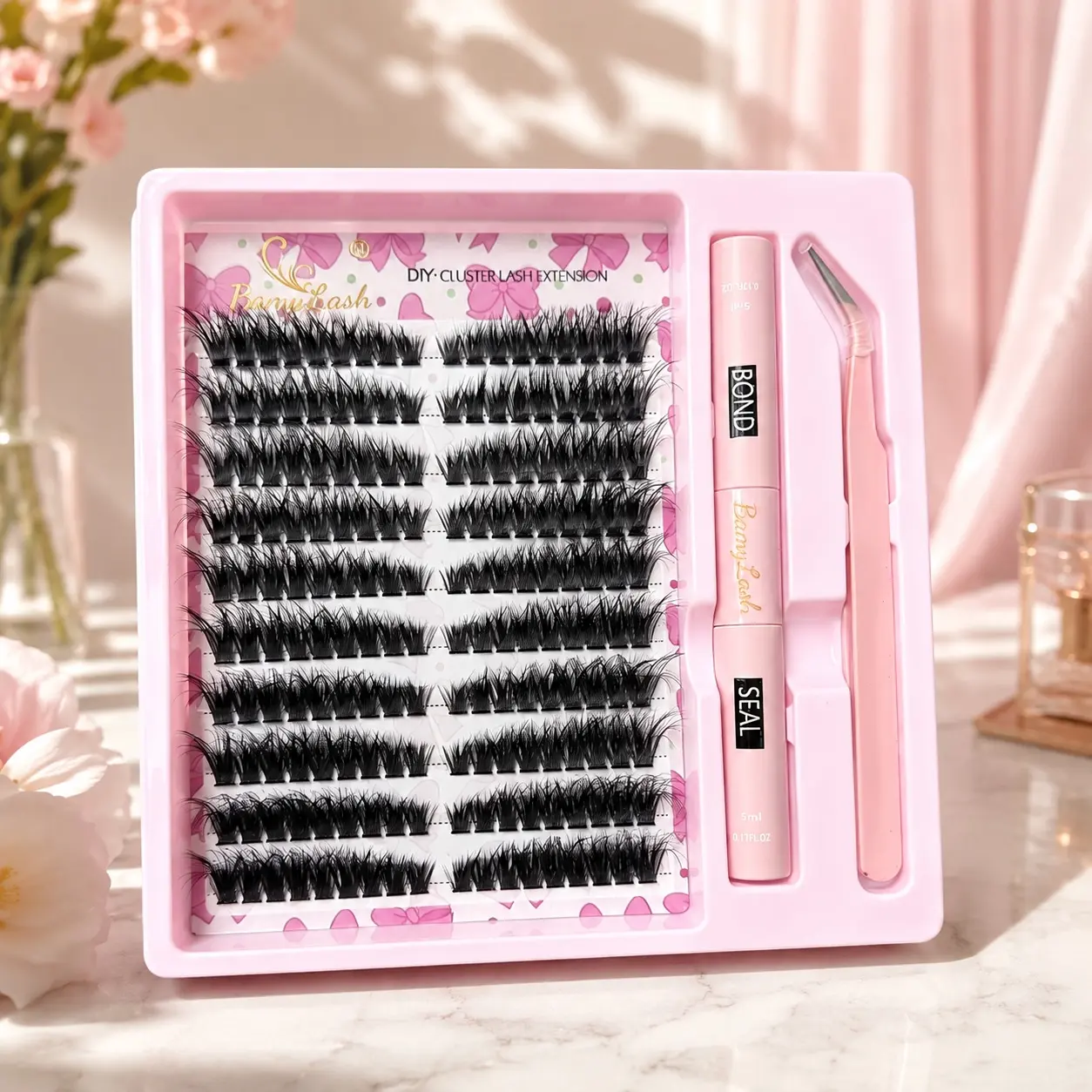 80D Volume wispy DIY Cluster Lash Kit with Bond Seal Glue and Tweezers Set, False Eyelashes and Glue Kit, Curly Lashes, Cat Eye Lash Extension DIY at home for make up and new beginner, Soft Wispy Lashes, DIY Lashes Clusters, Eyelash Extensions
