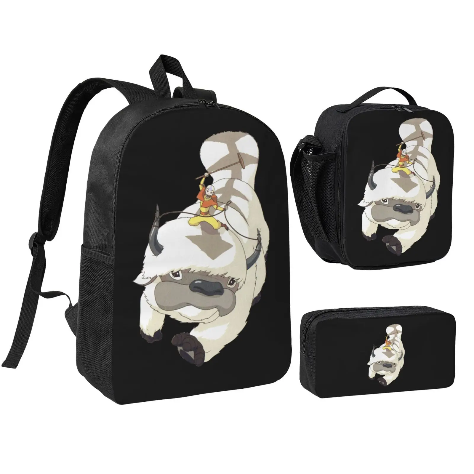 Kids' Cute Appa Graphic 3-Piece Backpack Set - Waterproof Polyester School Bag, 1.8x8.7x4.4 In, Foam-Lined Lunch Box, Zip Pencil Case, Adjustable Straps, Ideal for Elementary School, Parties, Graduation Season Gifts