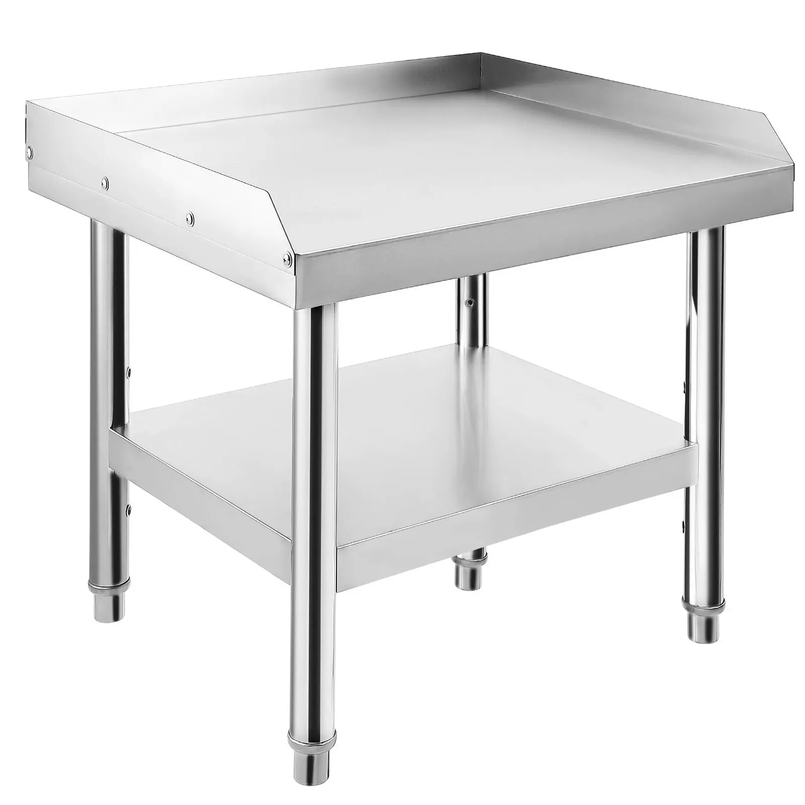 Stainless Steel Equipment Grill Stand Table, 1000 lbs Top Shelf, 220 lbs Bottom Shelf, 2" Edge Baffle