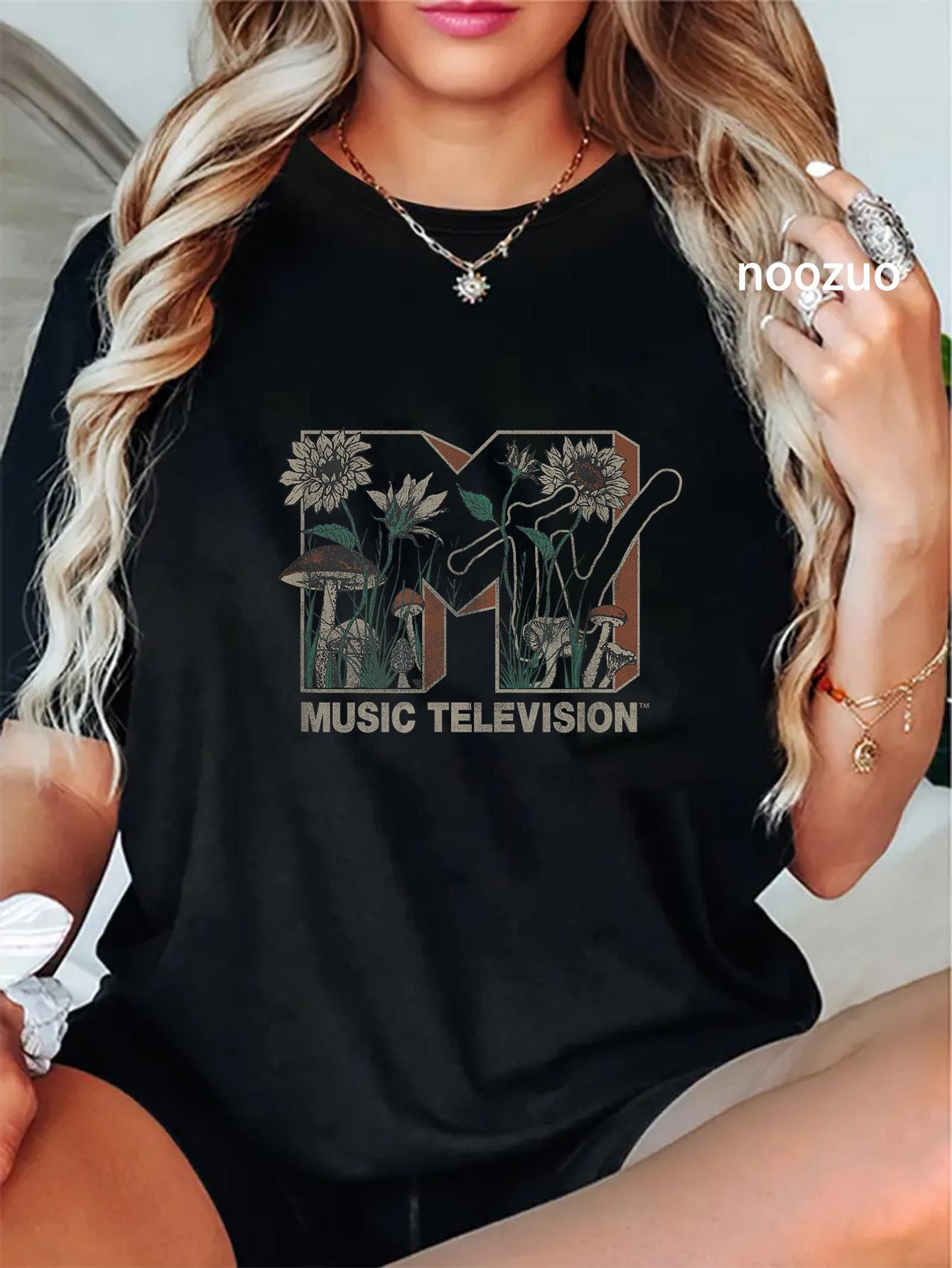 Unisex MTV Music Television Wild Flower Mushrooms MTV Logo T-Shirt Casual Top