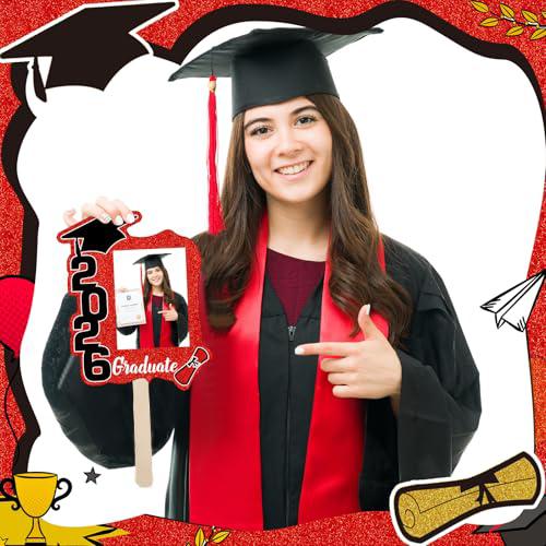24 Pack Class of 2026 Graduation Fans with Handle Double Sided Grad Photo Props for Keepsake Gifts Graduation Party Supplies
