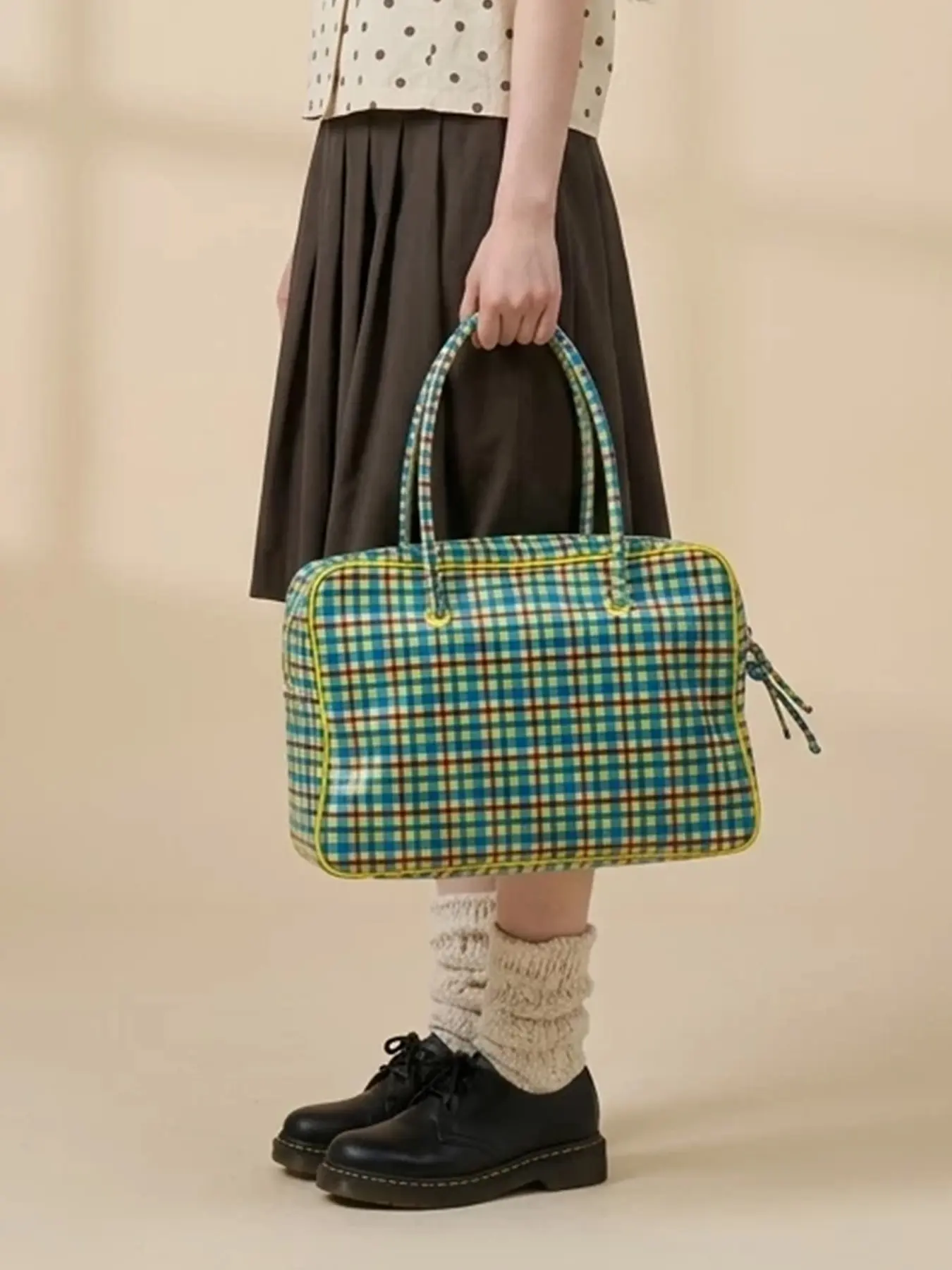 New Korean Fashion Women's Handbag, Vintage British Gingham Lazy Crossbody Travel Bag, Large Capacity Shoulder Bag for All Seasons