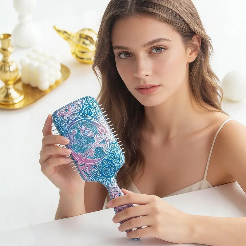 Square Print Comb Air Cushion Comb for Women Men Kids, Curling Brush with Flexible Frame, Suitable for Wet or Dry Hair