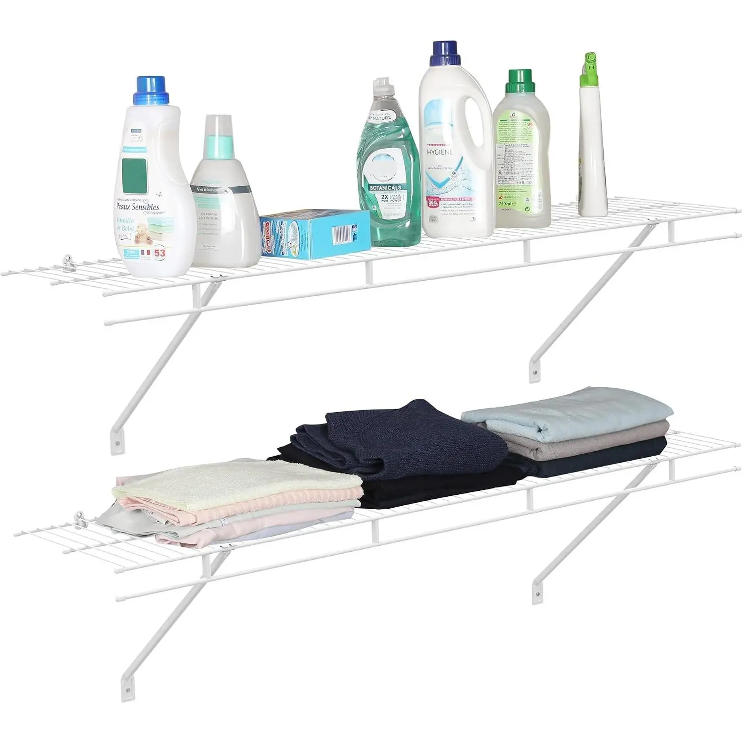 Closet Shelves Wall Mounted 2-Pack, 4 ft x 12in White Wire Shelving for Laundry Room, Closet, Basement Organization and Storage