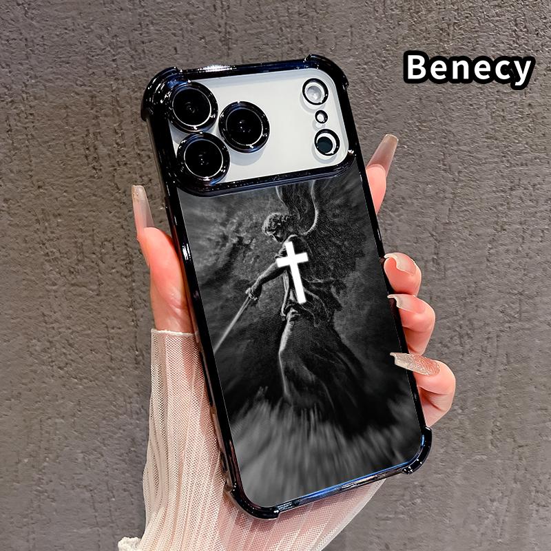 Phone Case for iPhone 17 Pro Max 16 15 Plus Air 14 13 12 11 E Christian Aesthetics Cross Judgement Angel Pattern Four-corner Thickened Anti-drop Protective Silicone Cover Gift