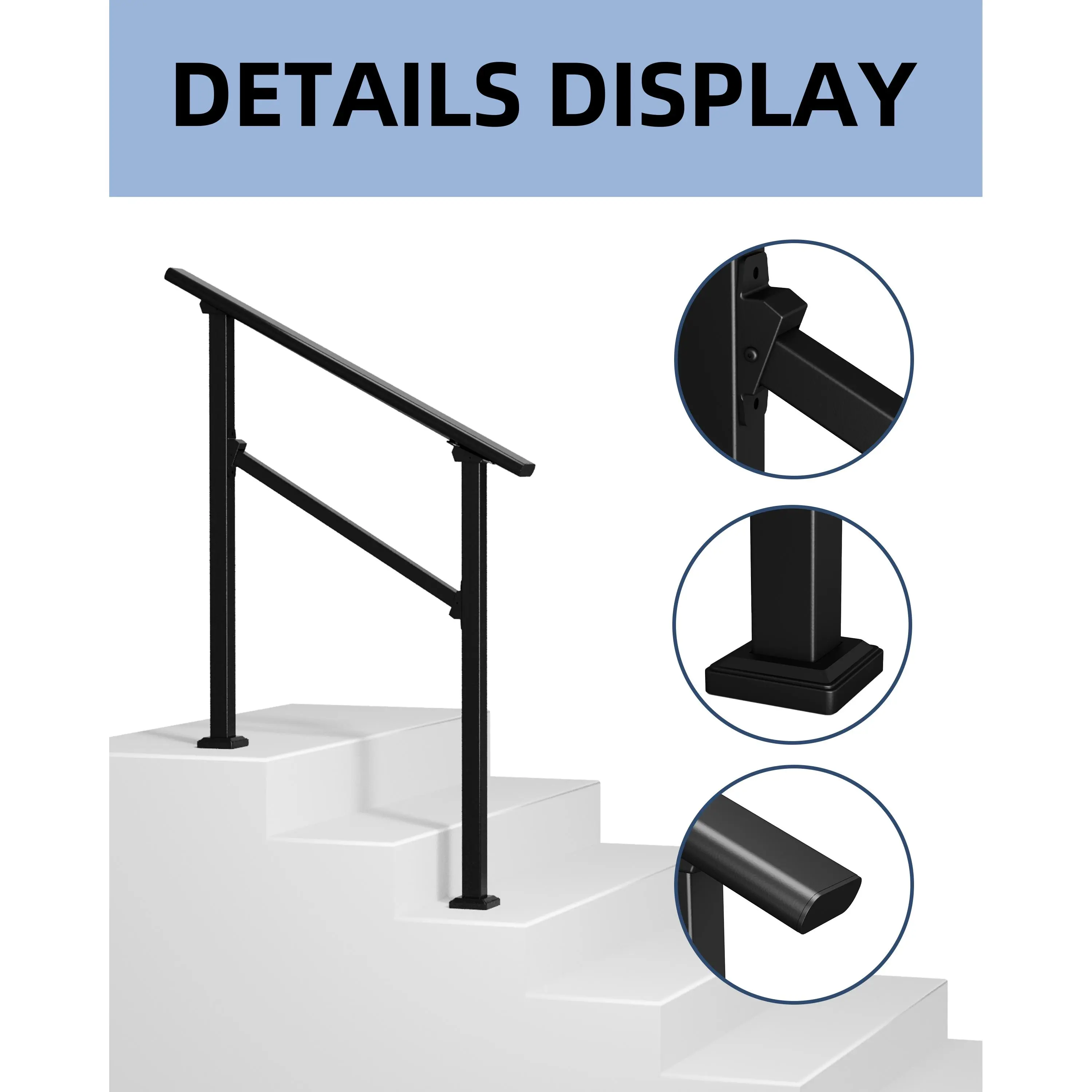 【Garvee】Handrails for Outdoor Steps, 2 Step Staircase Handrail and Indoor Stair Railing Kit for Seniors, Exterior Black Metal Railings and Hand Rails for Porch Deck Concrete Steps, 1 Pack