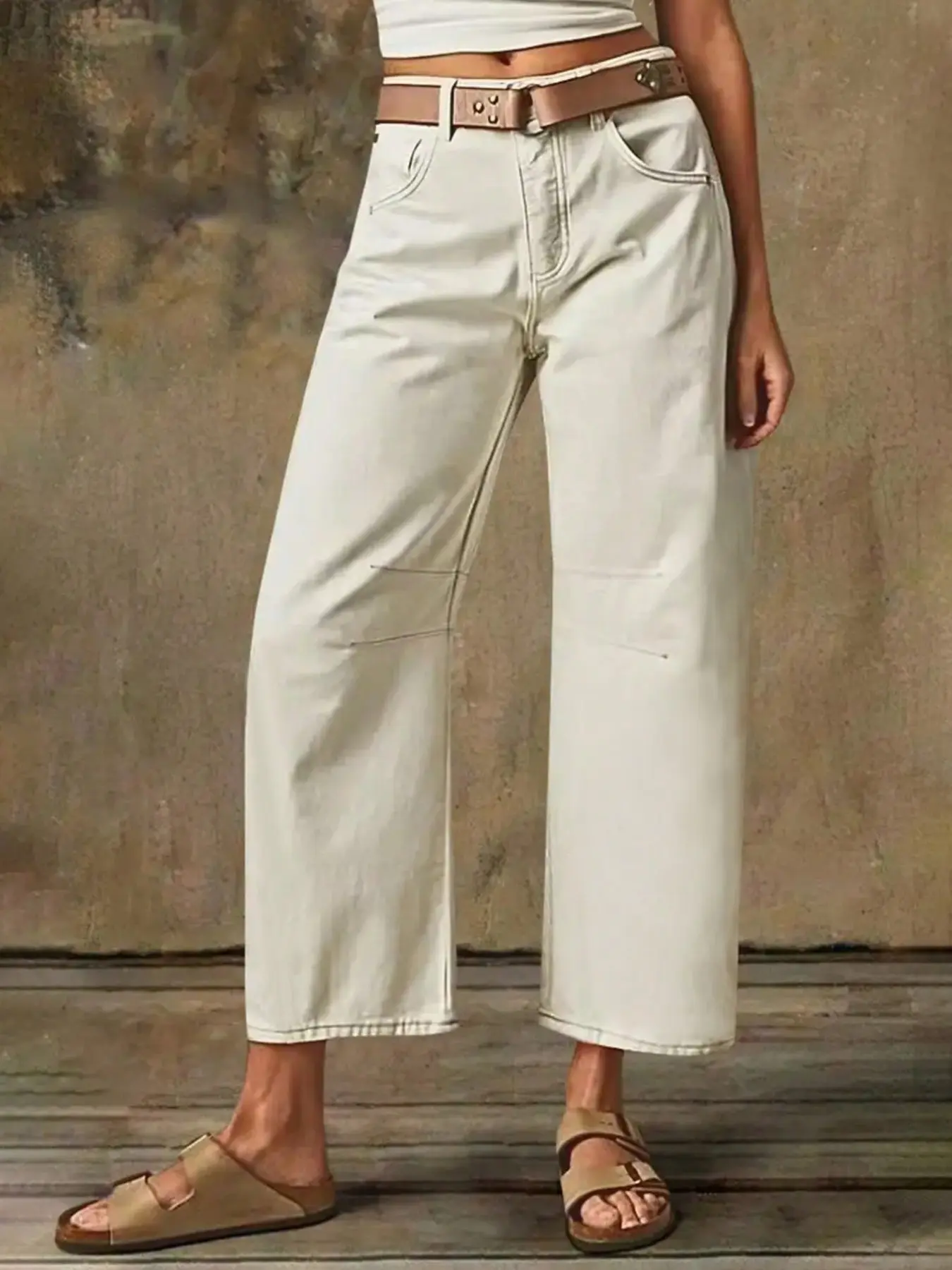 Women's Fashion Casual Cropped Pants, Discounted Shaping Curved Leg, Original Color Washed, New Four-Season Denim Harem Pants, Casual Loose-Fit Ankle-Length Jeans, Perfect for Daily Wear and Outings