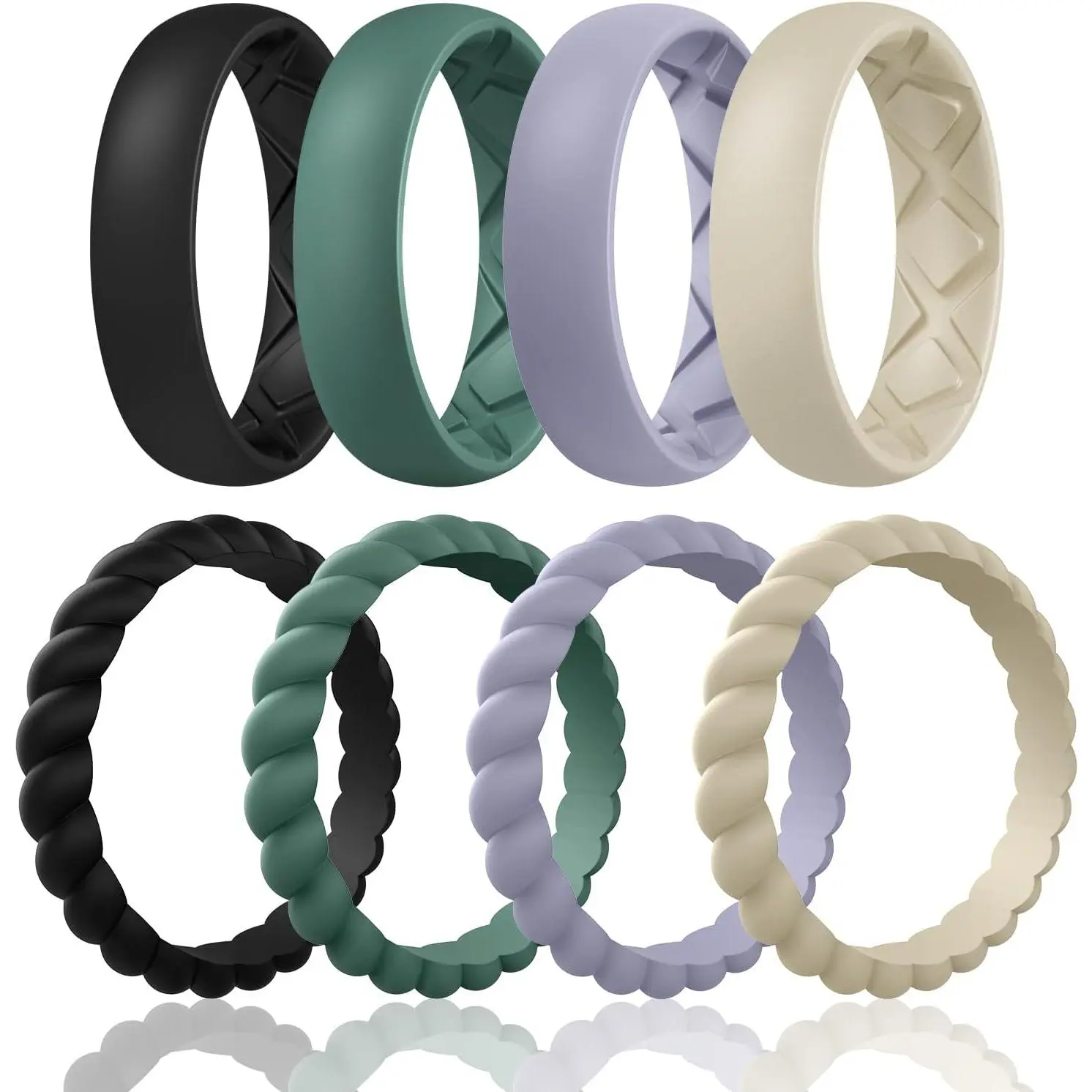 Women's Silicone Anniversary Rings, 5.5mm/2.5mm Wide 2mm/1.8mm Thick Stackable Wedding Bands, Comfort Fit Breathable for Nurse, Workout, Pregnancy, Travel, Daily Gift