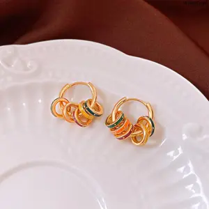 Women's Gold-Plated Rainbow Enamel Multi-Ring Hoop Earrings, Colorful Layered Lightweight Daily Wear Sports & Outdoor Accessories Jewelry,summerwins