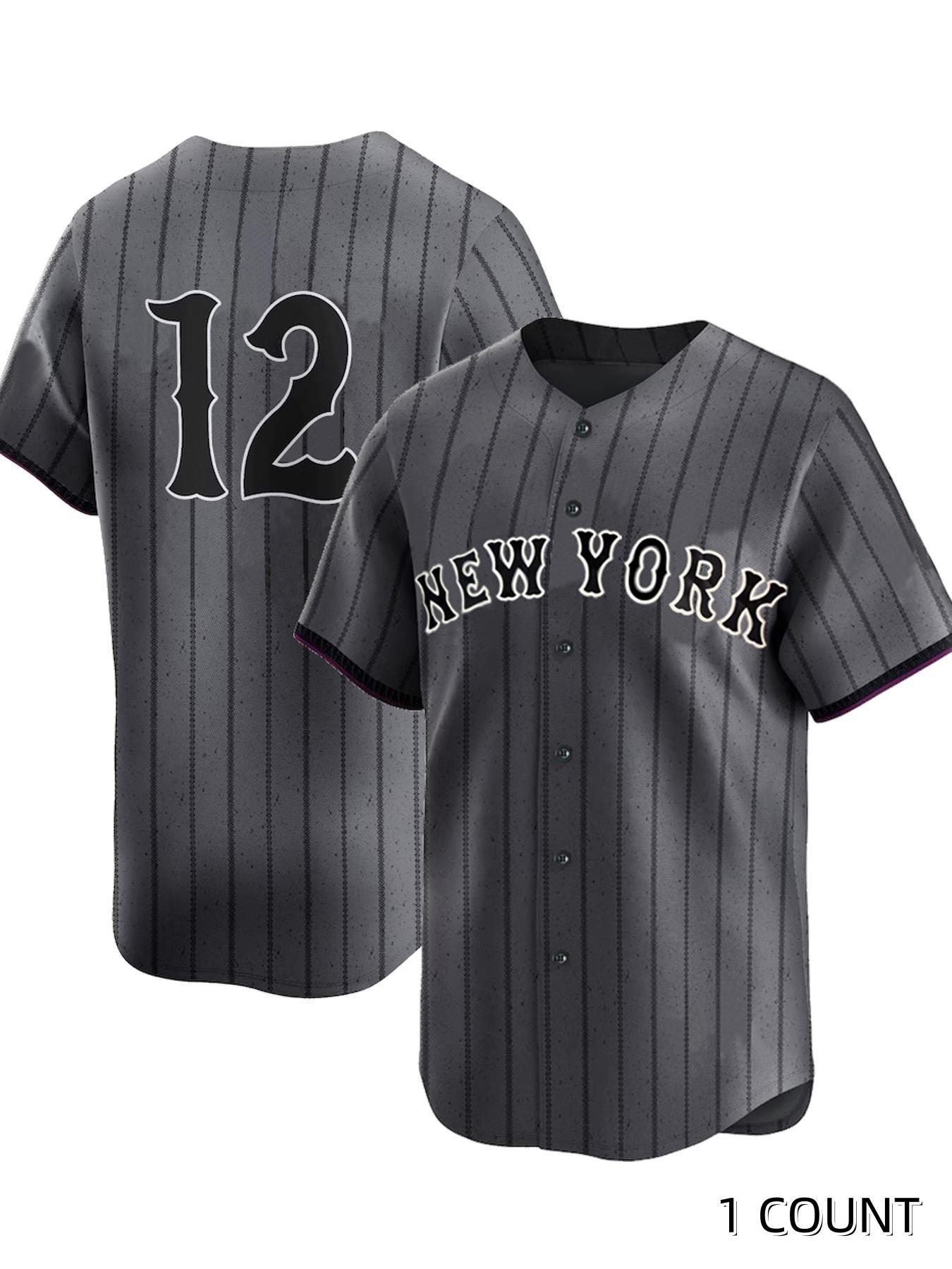 Men's Letter & Figure Patched Button Front Baseball Jersey, Casual Loose Short Sleeve V-Neck Baseball Top for Fall & Winter, Basebal Christmas Gifts, Men's Sportswear for Training & Competition, Jersey Shirts