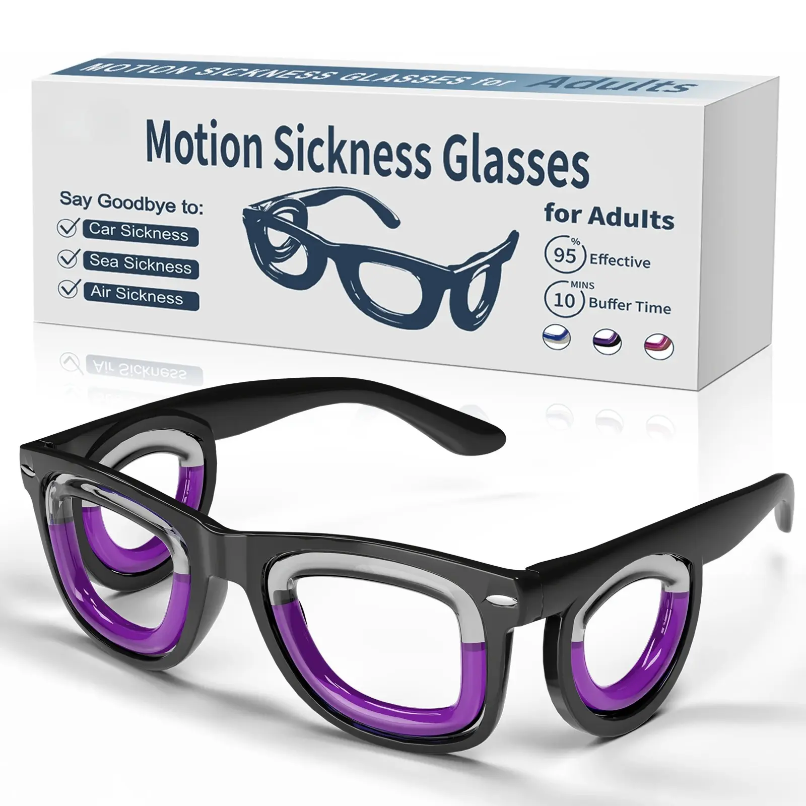 Unisex Anti-Motion Sickness Glasses - Ultra-Light Ergonomic Design, Portable Nausea Relief Accessory for Car Travel, Sports Use