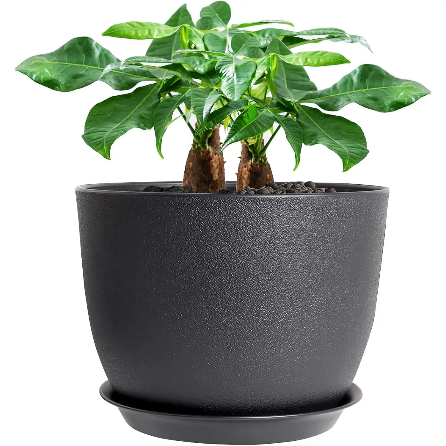 12inch Large  Pot, Modern Plastic Planter with High Driange Holes and  for Indoor Outdoor Garden  and , Black