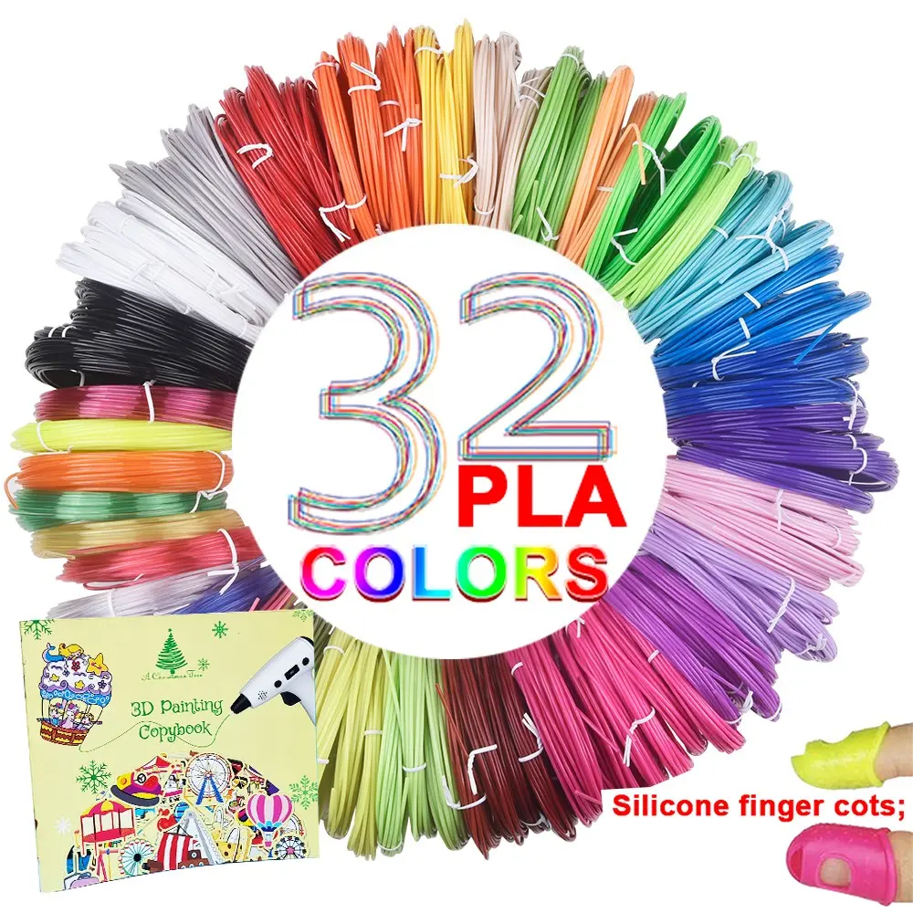 Pla Filament 3m 32 Colors, 5m 24 Colors, Includes Tracing Book + Finger Cots, Universal High-Temperature 3D Printer Pen Consumables