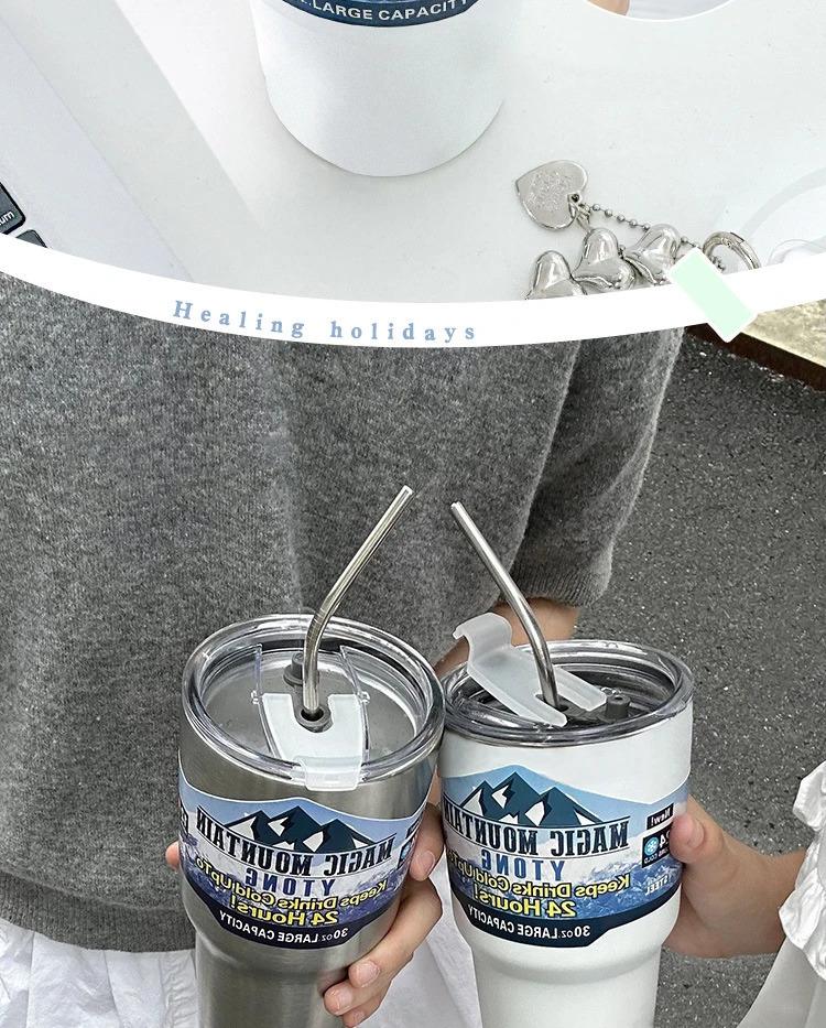 Magic Stainless Steel Freeze Thermos Cup with Straw Ice Coffee Drink Vacuum Insulated Bottle Car Travel Outdoor Mountain Cup Magic Stainless Steel Freeze Thermos Cup with Straw Ice Coffee Drink Vacuum Insulated Bottle Car Travel Outdoor Mountain Cup