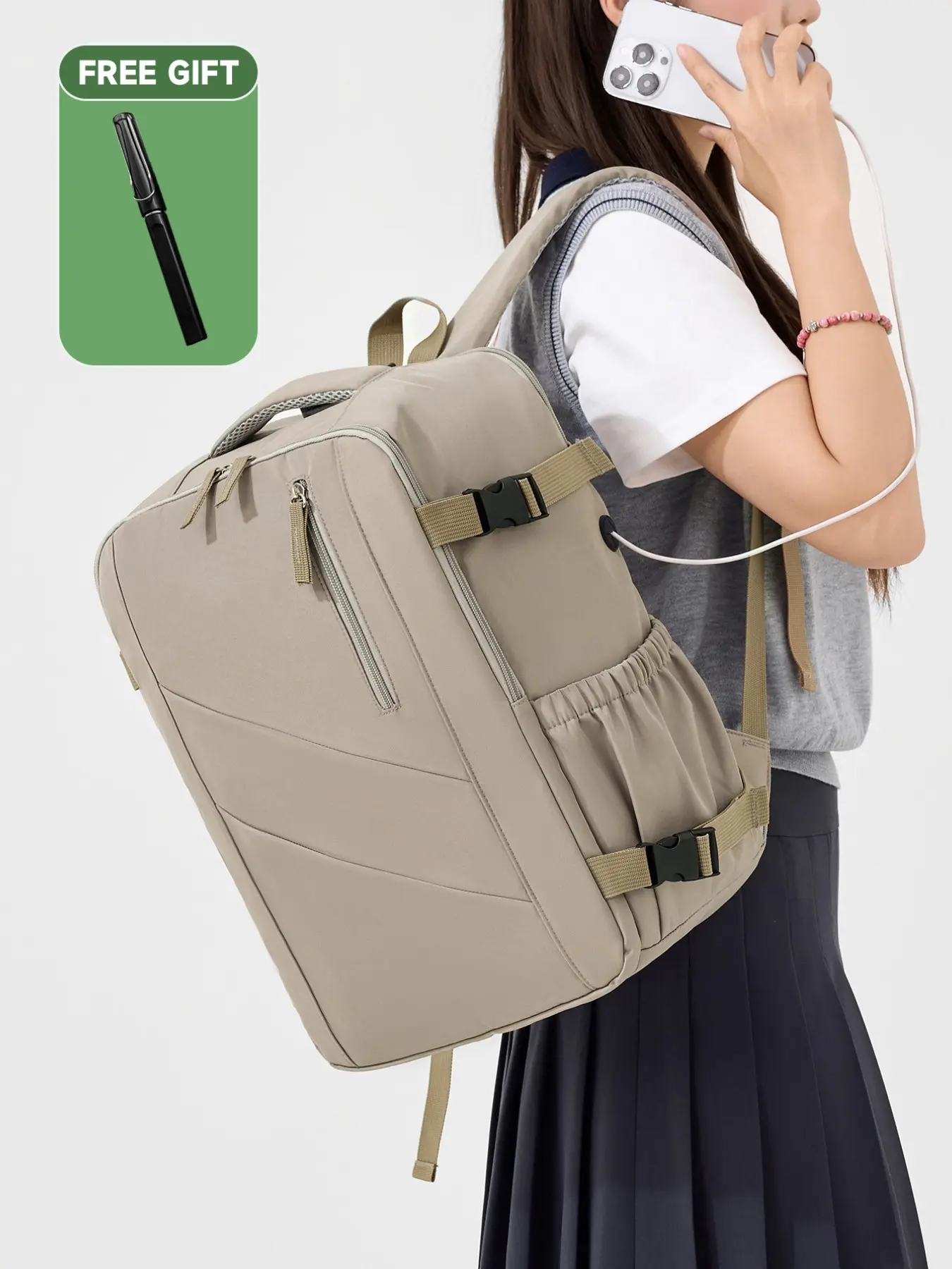 Vizz Air Ryanair Luggage Bag40*30*20CM, Backpack Carry On Luggage, Women's Large Capacity Laptop Backpack, Casual Student Bag, Color-Blocking Design, Ideal for Work, Shopping, Class, Library