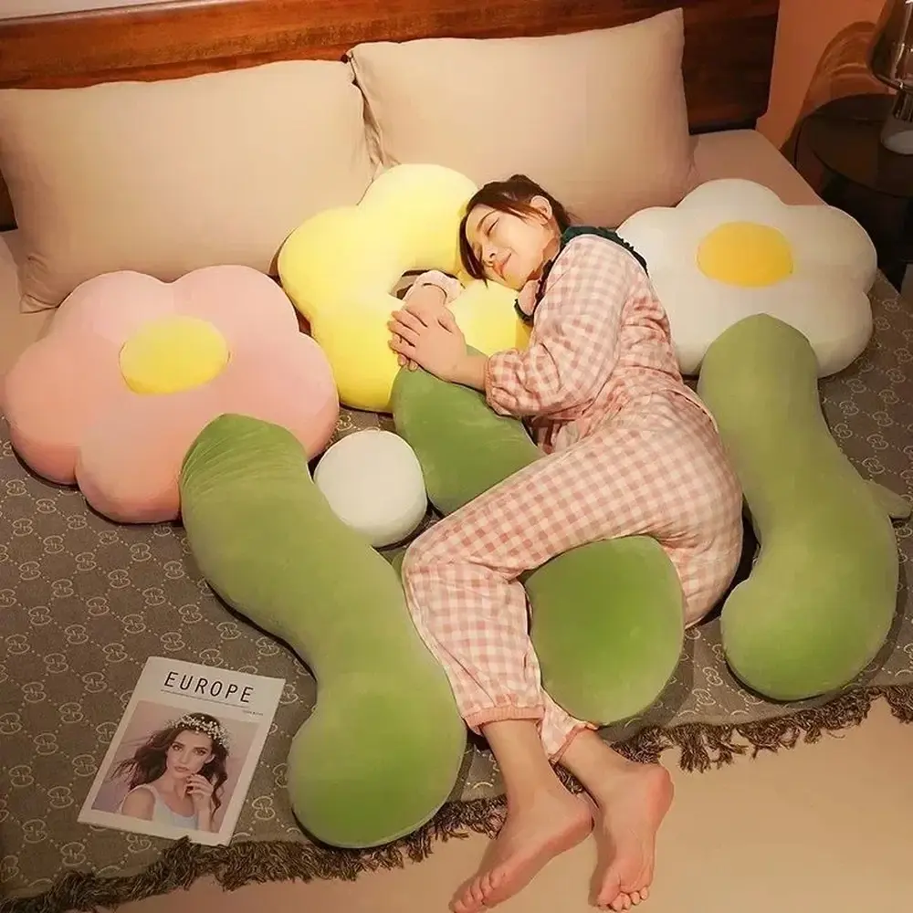Long Sunflower Plush Body Pillow, Cute Large Flower Stuffed Cushion Sofa Decor Pillow Bed Sleeping Back Support Gift