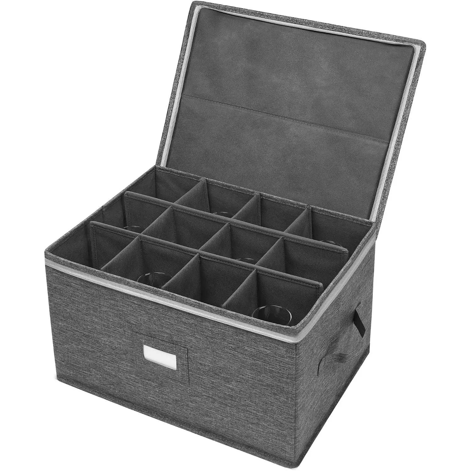 Stemware Storage Cases,  Glass Storage Box Containers for  | Glassware Storage Containers Holds 12 Red or White  Glasses, Hard Top and Sides (Grey)