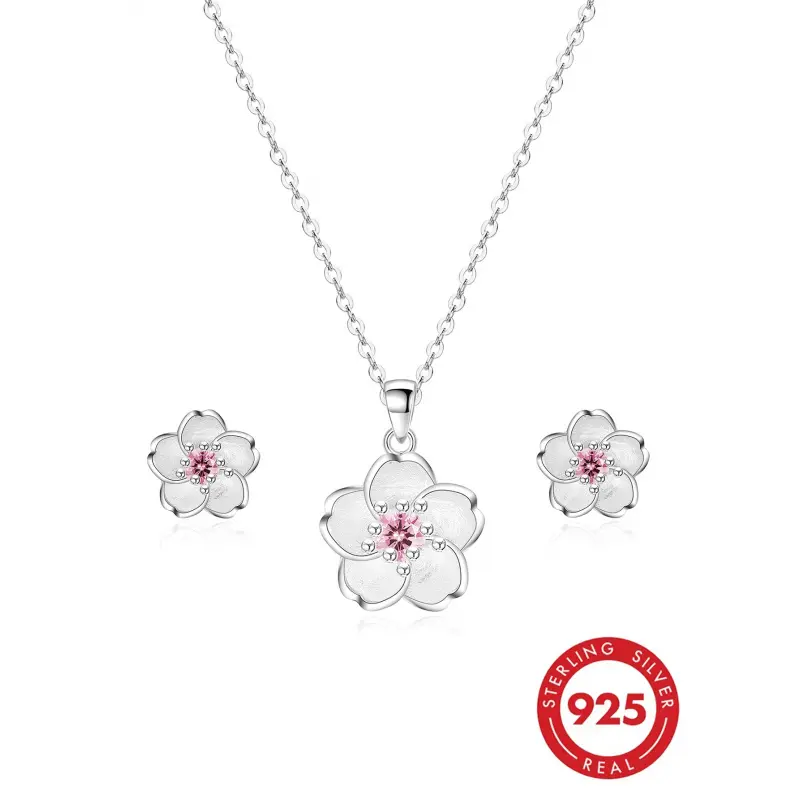 S925 Sterling Silver Peach Blossom Necklace for Women, Retro Pink and Purple Floral Jewelry, Meaningful Divine Feminine Gift with Box, Meaningful Gifts, Adults, All Seasons, Charming Pink Necklaces, Daily