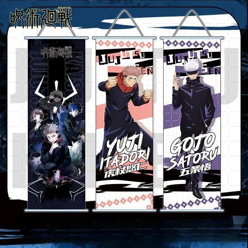 Anime Jujutsu Kaisen Satoru Gojou Inumaki Toge Scroll Canvas Wall Hanging Painting Decor Anime Poster Wall Art Room Decor Gift
