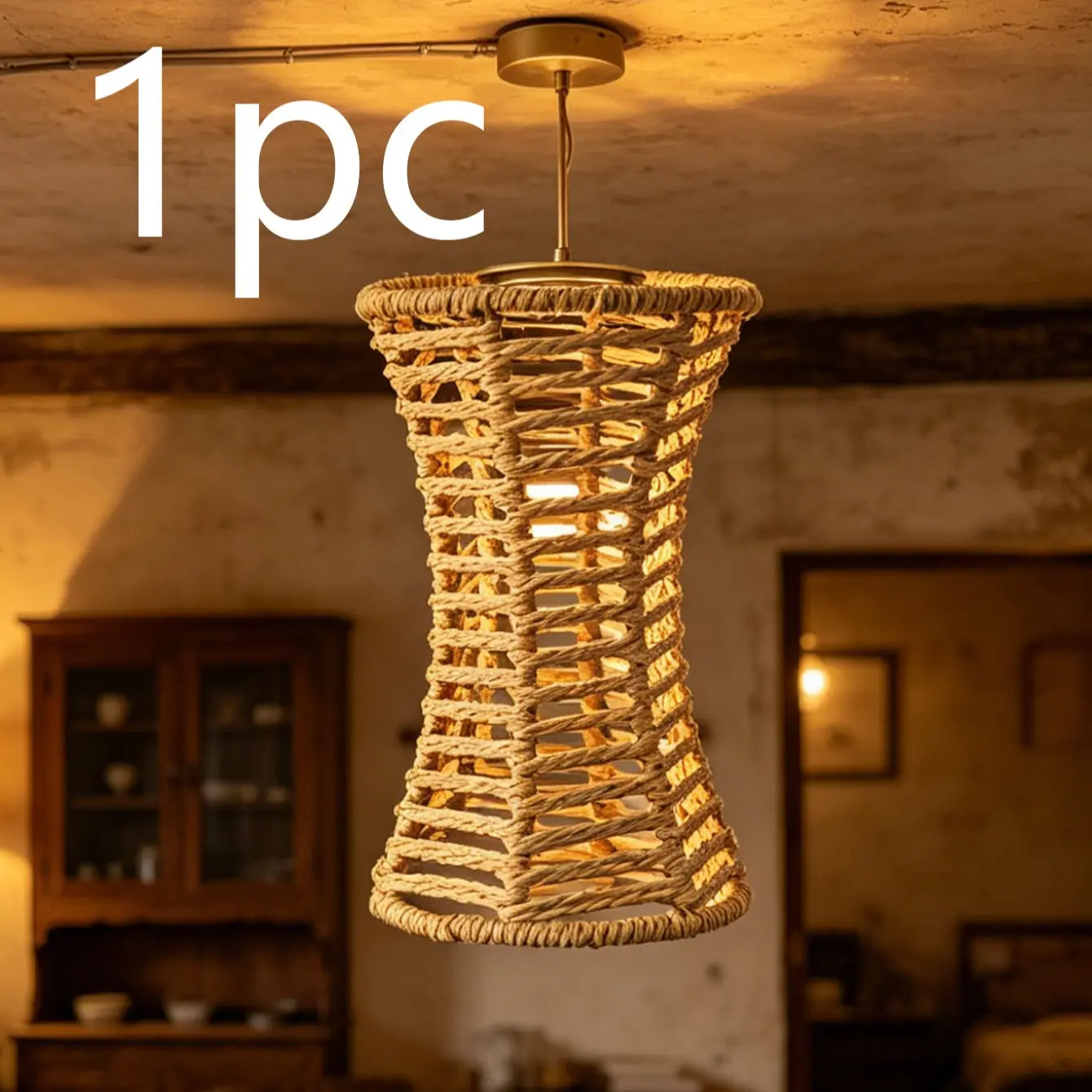 Bohemian Handmade Rope Woven Decorative Lampshade, Vintage Wabi-Kusa Style Hollow Lamp Shell, Aesthetic Lighting Accessory for Guest House Bedroom