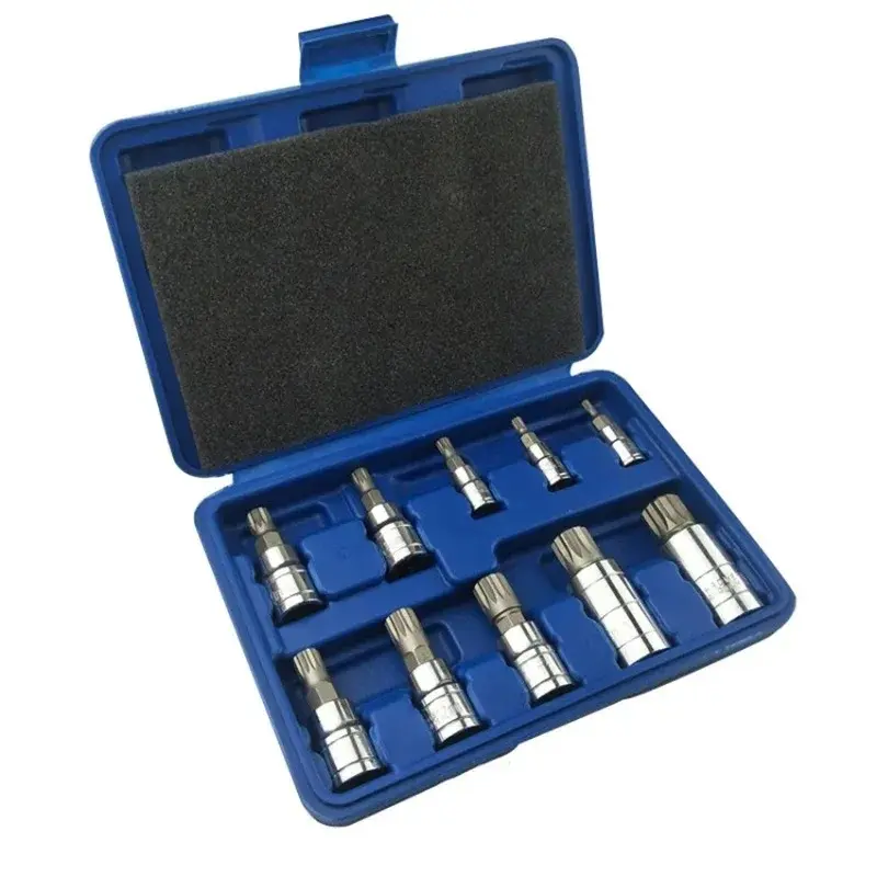 10PCS/Set XZN Tampered Triple Square Spline Bit Socket Driver Set with Storage Box M4-5-6 M8-9-10-12  M14  M16 18 - CRV