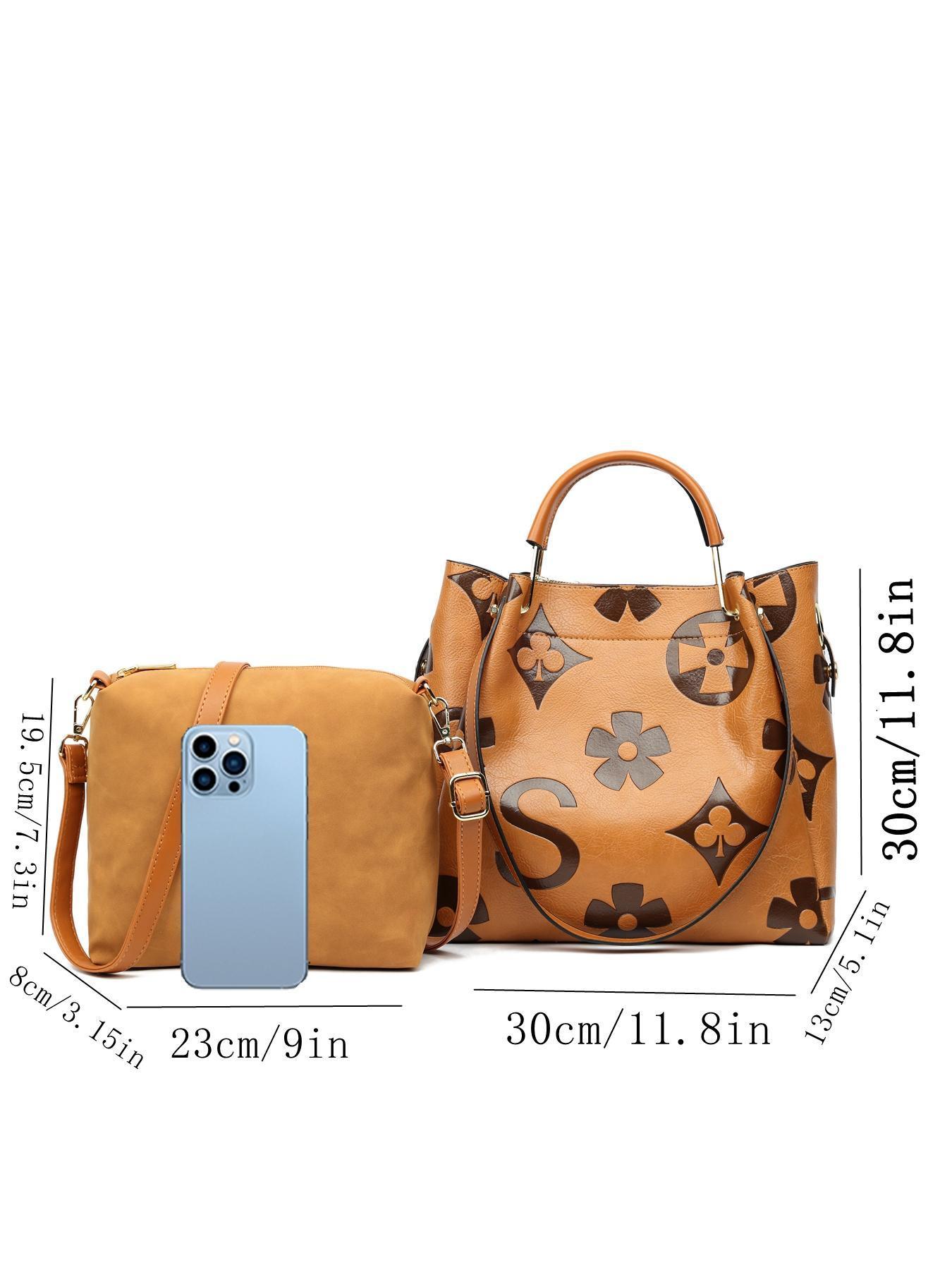 Women's Elegant Floral Embossed Tote Bag, Embellished Shoulder Bag, Fashionable Shoulder Bag Set, Versatile Work & Casual Bag, Daily Use Accessory