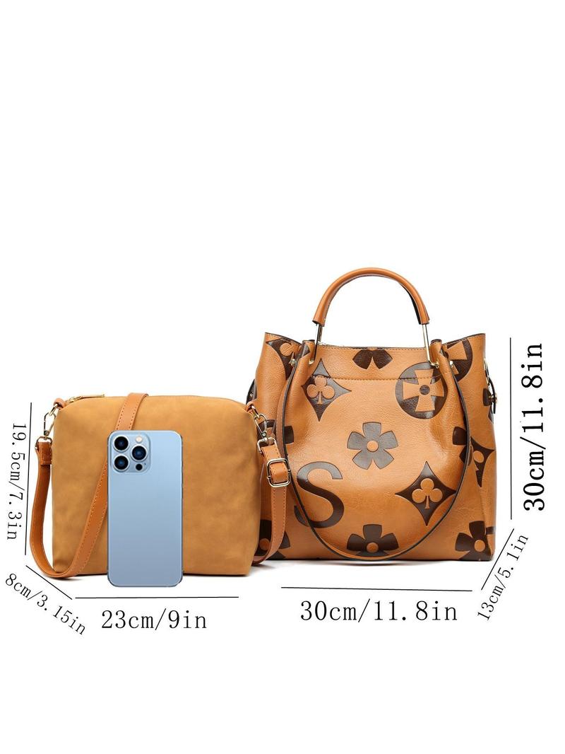 Women's Elegant Floral Embossed Tote Bag, Fashionable Shoulder Bag Set, Versatile Work & Casual Bag, Daily Use Accessory, Elegant Commuter Bag