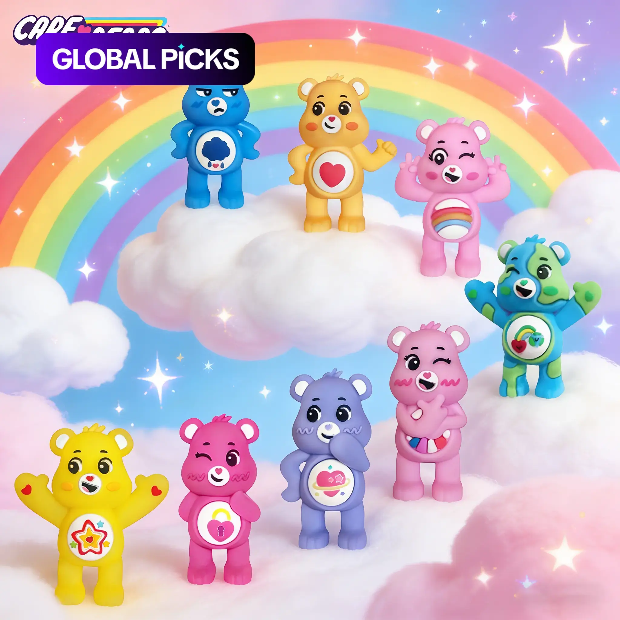 1PC Officially Licensed Care Bears 3D Cartoon Bear Series, Random 1 of 8 Styles Mystery Blind Box, Blind Bag Cute Fun Collectible, Various Styles Colourful Bear Figurines, Decoration Gifts for Fans, Friends & Family, Collectible Box