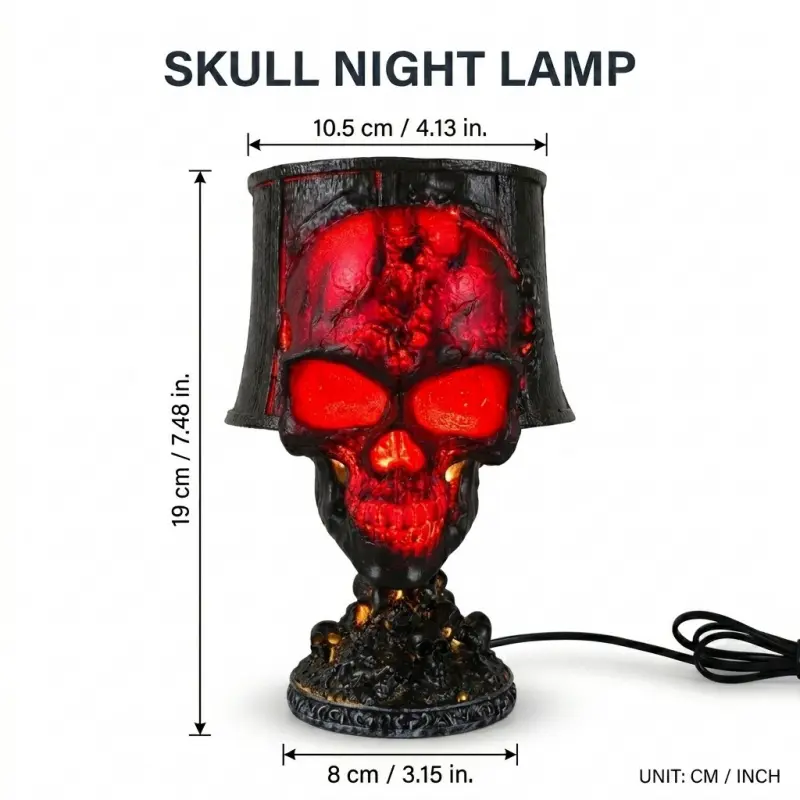 Molten Rock Skull Lamp, RGB Color Changing Horror Ambient Desk Light with Sound Effects, Spooky Halloween Resin Skeleton Lamp, Creative Night Light for Bedroom, Living Room & Party Decor