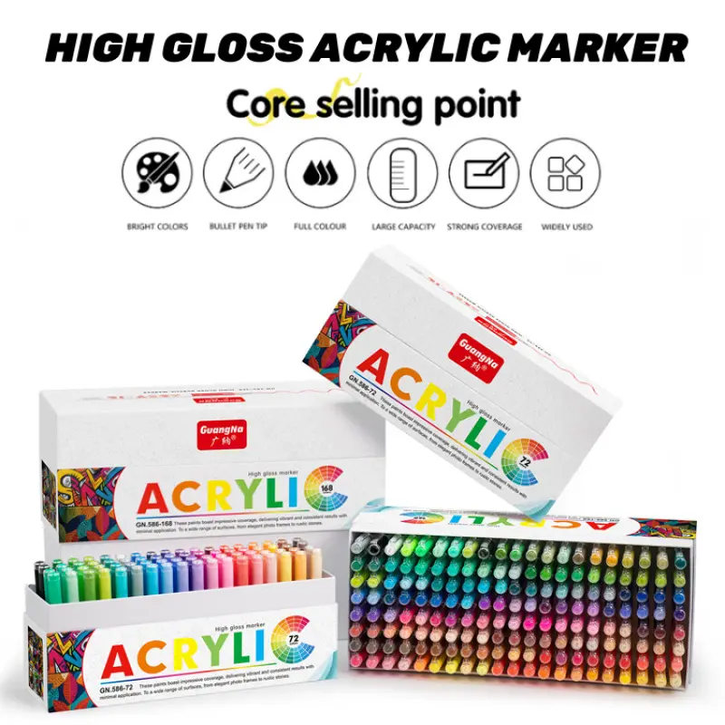 72/168 Colors Acrylic Paint Markers, Acrylic Ballpoint Pens Bullet Tip 1.0 mm, High Gloss Gel Pens, Non-Bleed Ink, Odorless, Quick-Drying, Smoothly for Detail Work, Writing, Doodling, Note taking