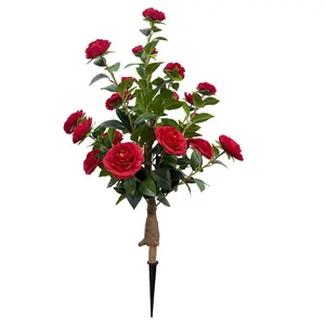 34.65 Inch Artificial Yellow Camellia Tree 2 Bundles with Stakes Realistic Fake Flower Plant Evergreen No Maintenance Indoor Outdoor Garden Patio Gate Decoration