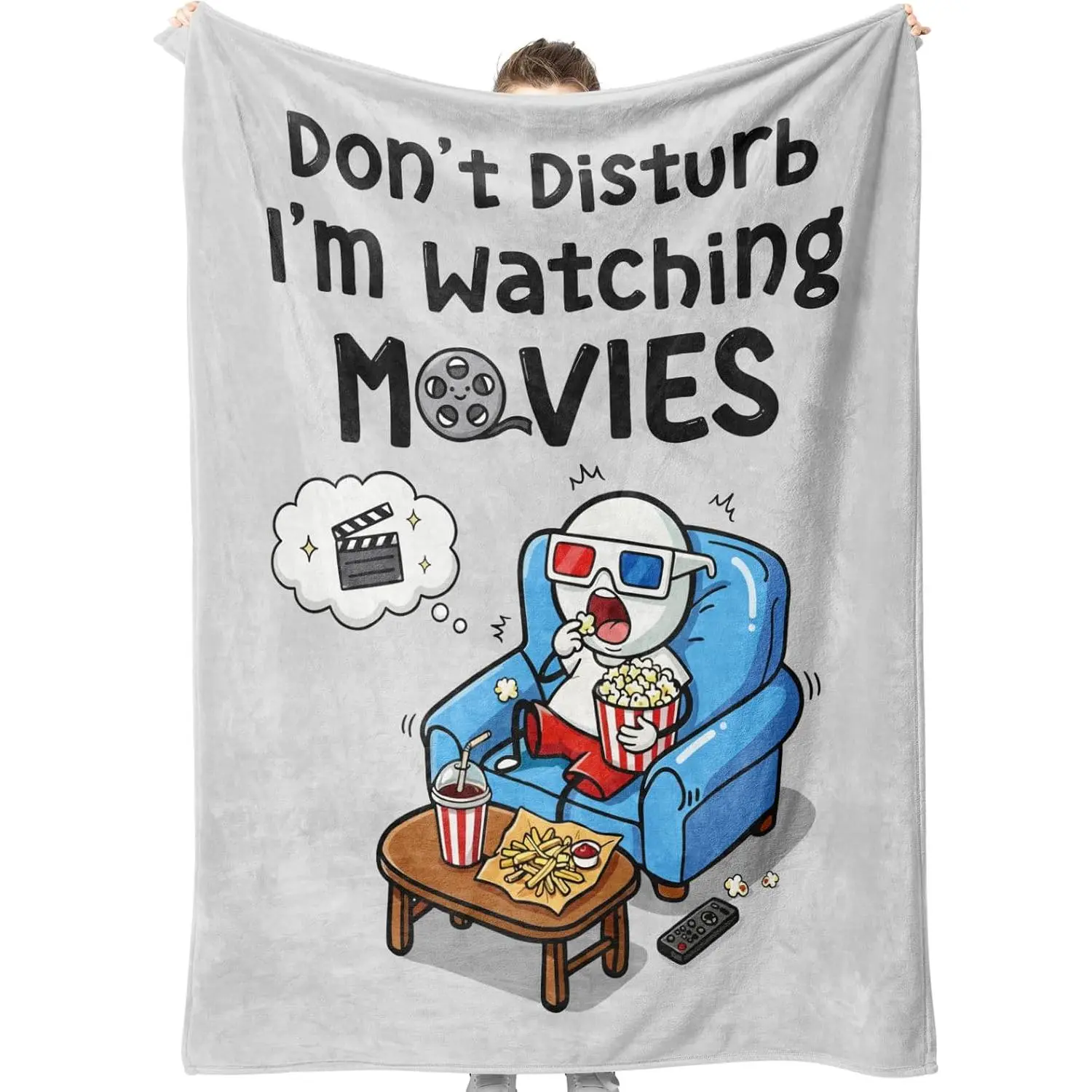 Funny Gifts for Movie Lovers, Do Not Disturb I'm Watching Movies Blanket, Movie Lovers Gifts on Birthday, Halloween, Christmas, Soft Flannel Throw Blanket with Clapboard Popcorn Print, 50"x60"