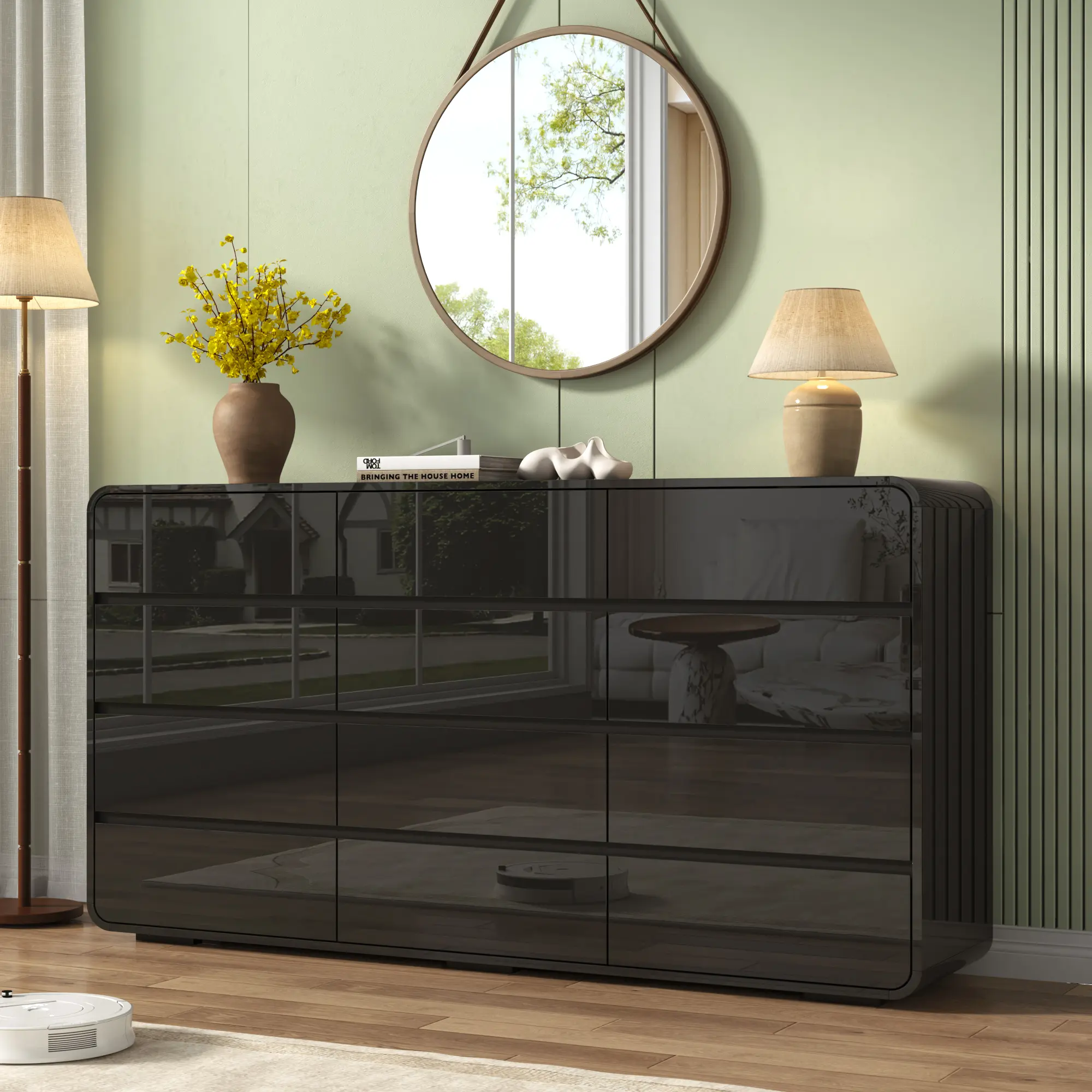High Gloss 12-Drawer Dresser,Modern Rounded Chest of Drawers,Large Capacity Bedroom Clothing Storage Organizer Cabinet for Bedroom,Entryway,Living Room