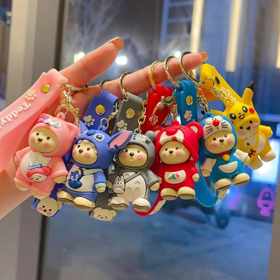 6 Piece Transformable Tina Bear Keychain Set, 3D Character Keychains, Car Key Fob Accessories, Cute and Stylish Key Holders