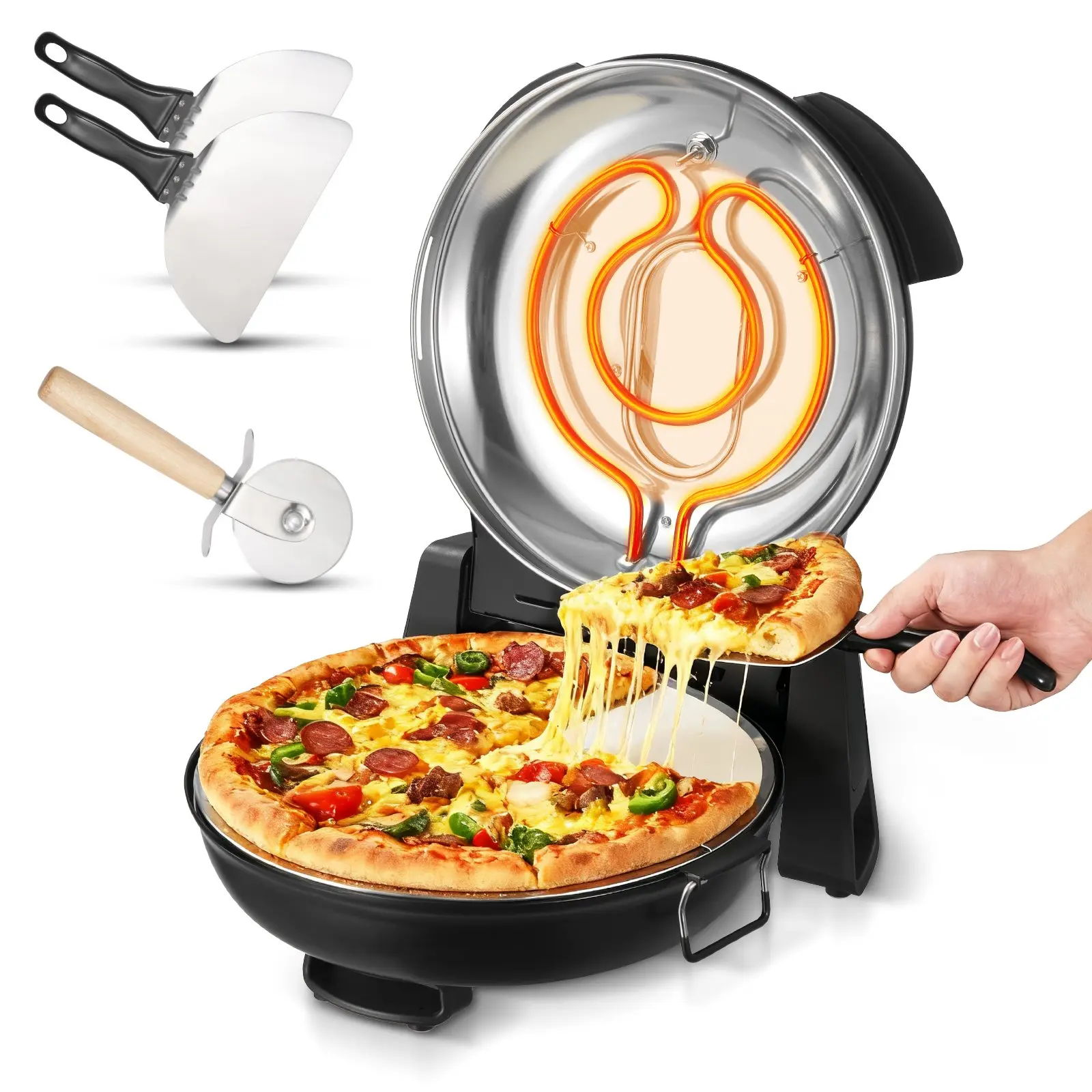 VEVOR Pizza Oven, 12 in Electric Pizza Maker, 1200W Electric Pizzas Cooker with Cordierite Stone, 5-Mode Temperature Control, Viewing Window for Precise Cooking, Heats up to 788 F, for Home (Black)