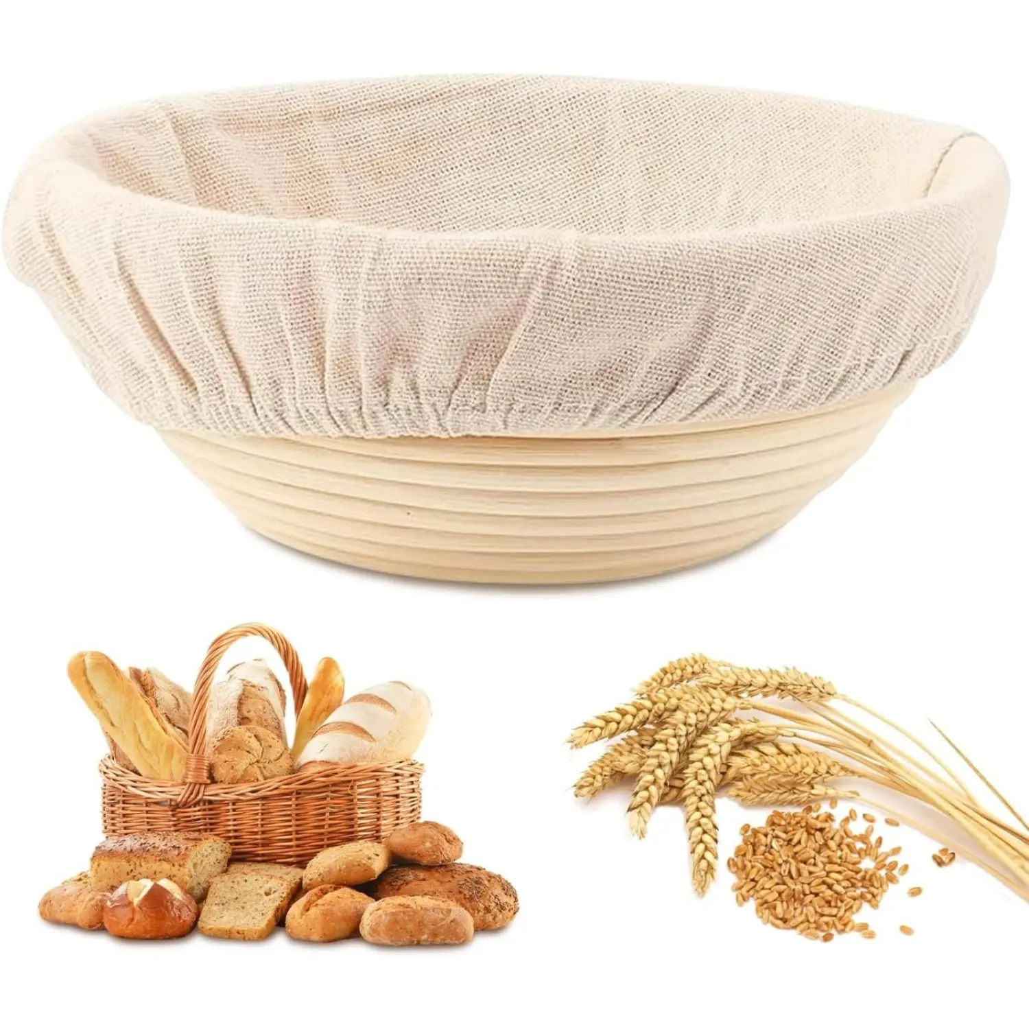 Round Bread Banneton Proofing Basket – Sourdough Proofing basket kit for Artisanal Baking – Bread Making Tools For Professional & Home Bakers