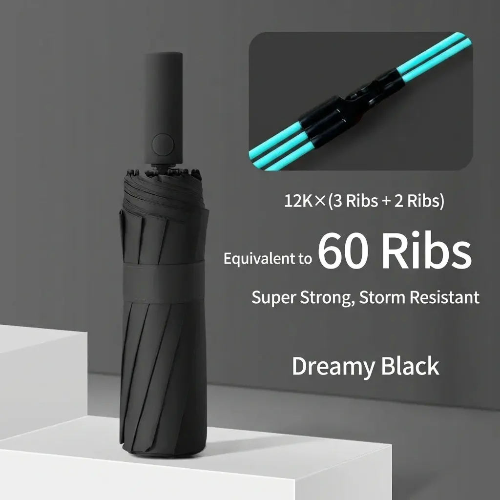 24-Bone Reinforced Windproof Umbrella for Men - Heavy-Duty Durable Business Umbrella with Anti-UV Protection, Apartment-Friendly for Dorm Rental Daily Commute