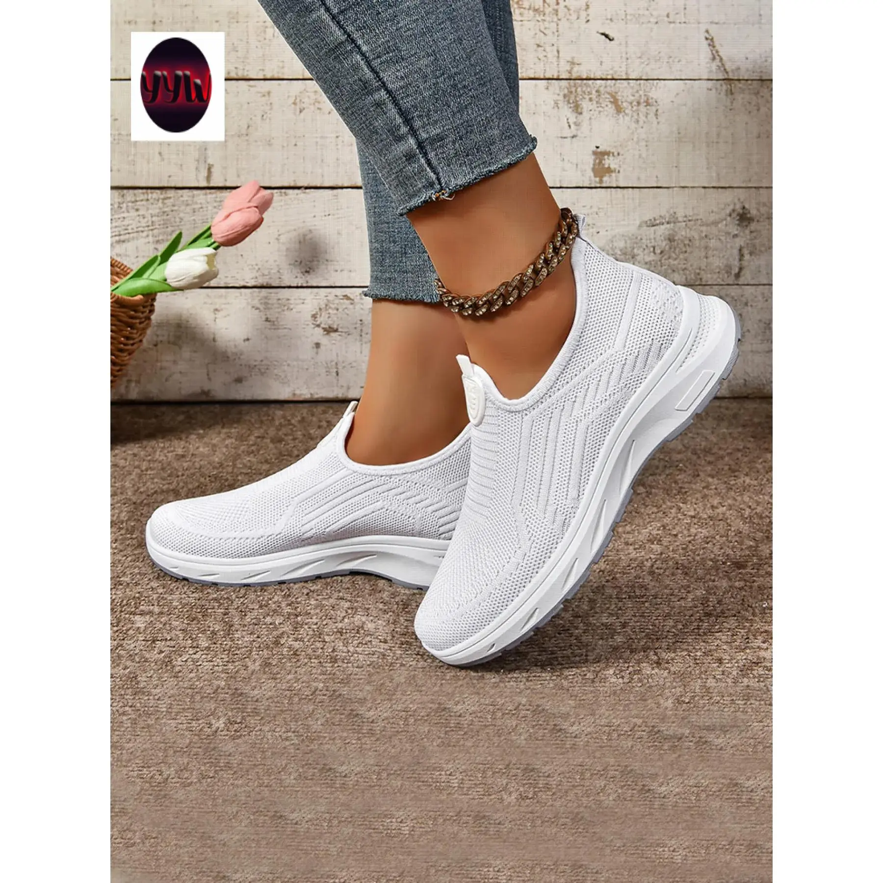 YYW1 Women's Breathable Mesh-On Walking Shoes, Anti-Lightweight Soft Sole Casual Shoes, Comfortable All-Day Wear, Soft Soled Shoes, Breathable Lightweight Footwear