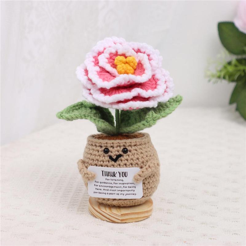 Cute Handcrafted Crocheted Peony Flower Decoration, Positive Motivational Message for Emotional Support, Perfect Birthday Gift