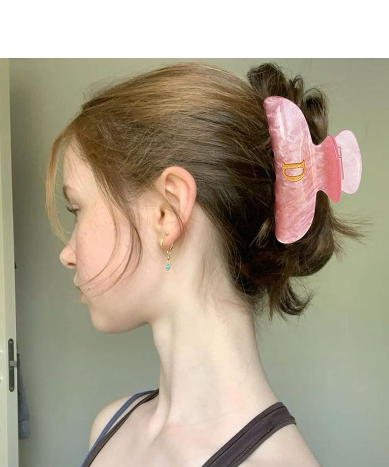 Pink Iridescent Gold Foil Initial Letter Hair ClawClips | Large Acrylic Half Moon Claw Clip for Thick Hair | Hair Claw for Updo Hairstyle #clawclips#