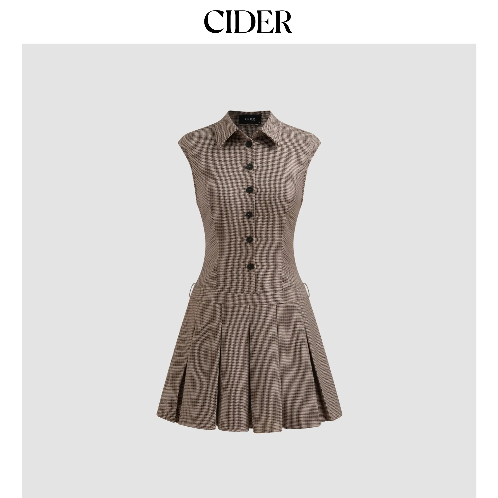 Cider [size 0-10] Collar Houndstooth Button Pleated Mini Dress SummerFinds