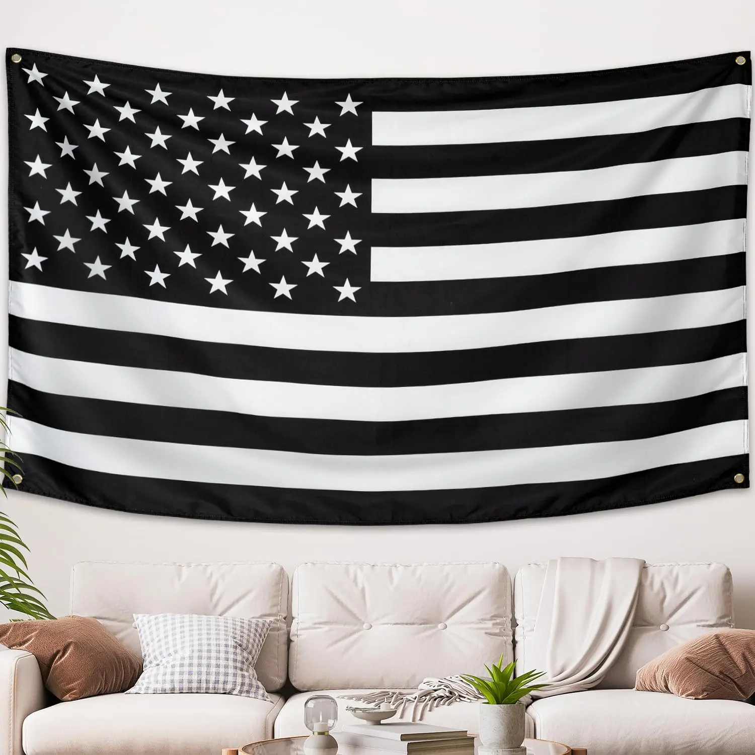Vintage Black and White American Flag Patterned Tapestry - 60inW x 40inL Heavy-Duty Polyester, Wrinkle-Resistant US Pride Room Art Decoration for Dorm, Indoor Home Supplies