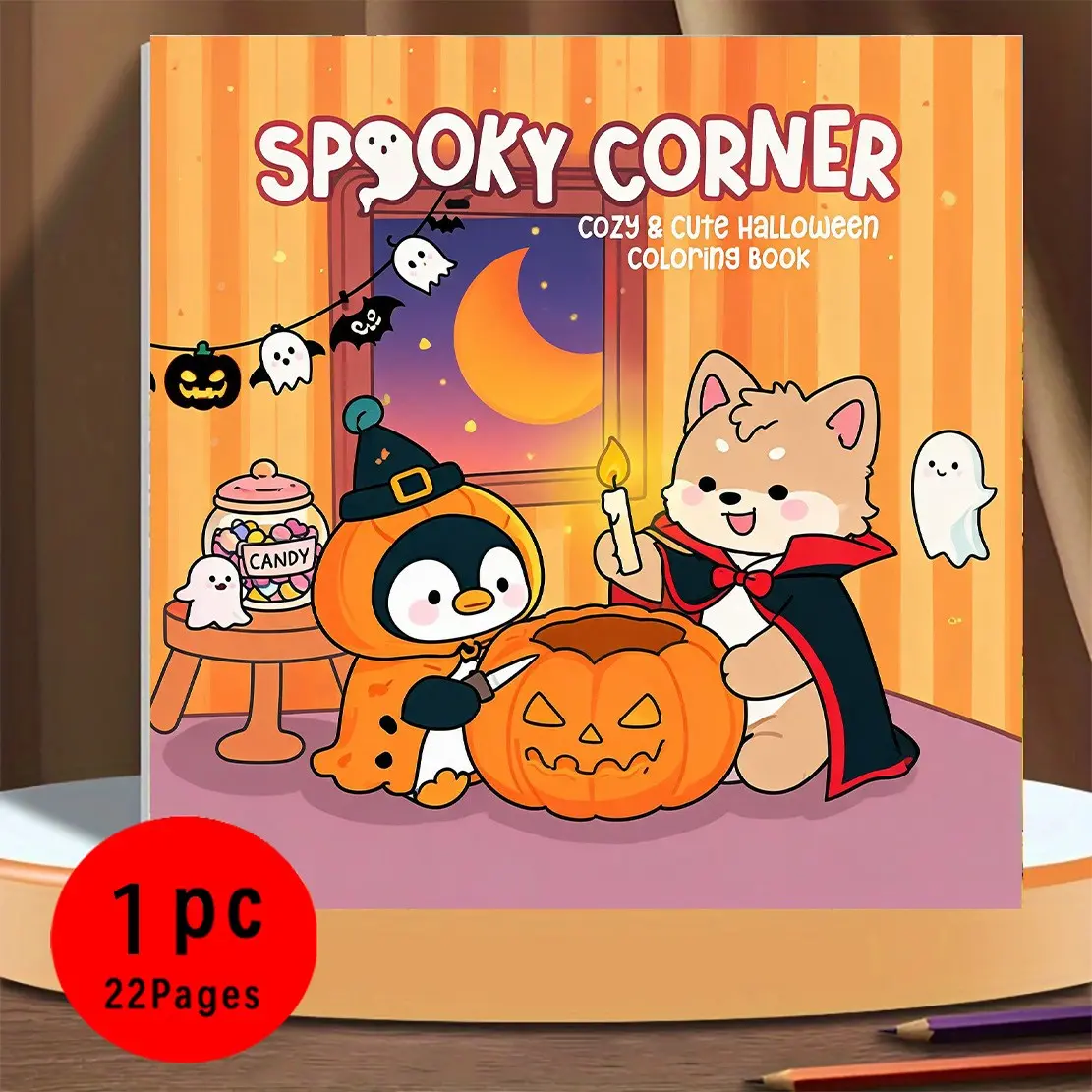 Cute Halloween Coloring Book, 22 Pages Cute Horror Animal Themes, Thick 120g Paper, Ink-Proof, Stress Relief Coloring Book for Kids and Adults