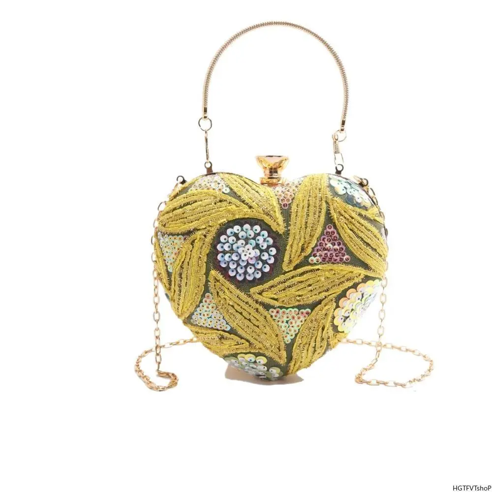 Women's 2026 New Sequin Vintage Evening Bag - Elegant Lightweight Glittery Clutch with Chain, Formal Purse for Party & Banquet Occasions, Glittery Clutch Bag, Heart, Mini Clutch, Fashion Luxe Clutch