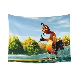 Funny Chicken Joe Surf's Up Tapestry, Cartoon Movie Meme Flag Banner, College Frat Dorm Room Decor, Surfer Beach Aesthetic Wall Art Hanging